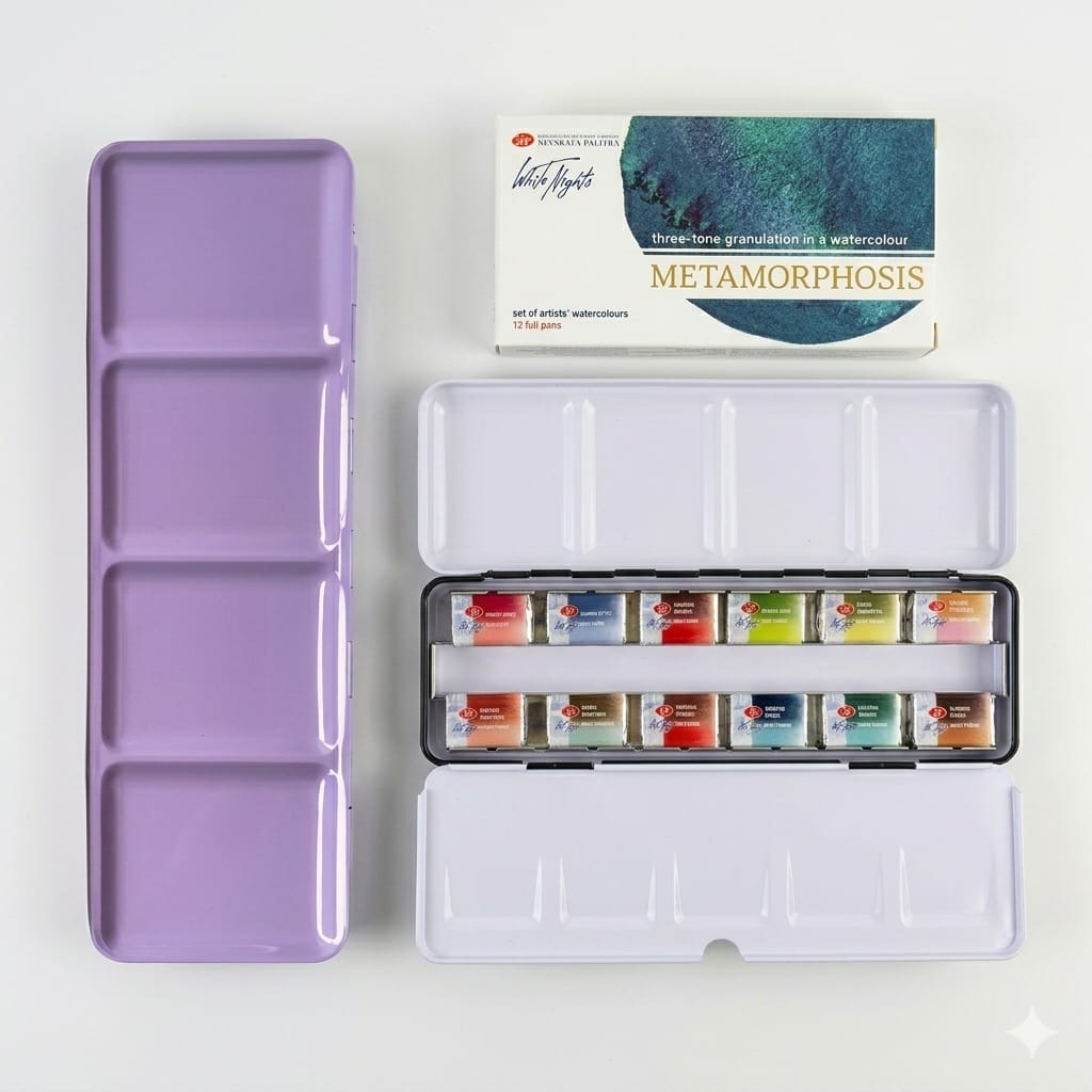 Metamorphosis White Nights 12 Farben Set+ Metalletui für 14 Napfs, Flieder