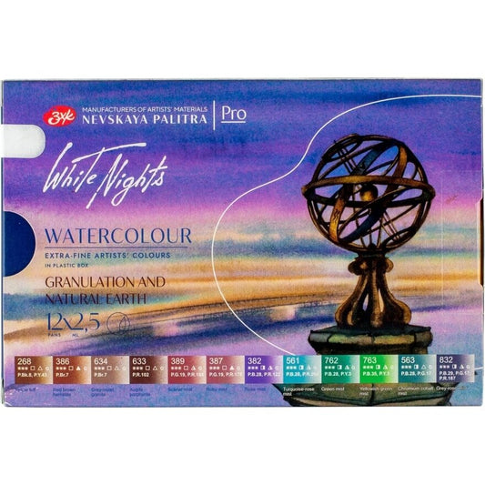 White Nights Granulation/ Erde Farben Aquarell 12 Farben Set Kunstoffkaste