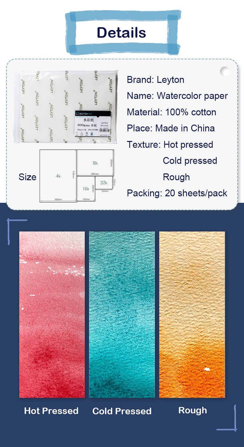 Leyton Aquarell Papier, 300 g, 100% Baumwolle, Kalt Gepresst