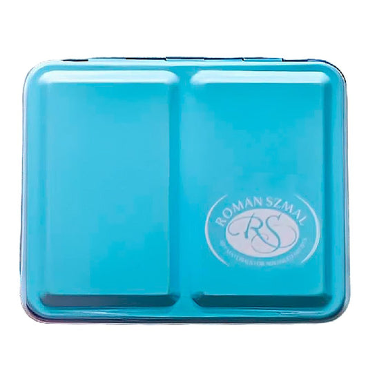 ROMAN SZMAL Leer Metallic Aquarellkaste, Mini, für 12 1/2 Näpfchen, Blau